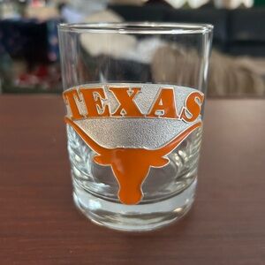 Texas Longhorns Orange and Silver Glass, 14oz rocks glass. Pewter emblem.